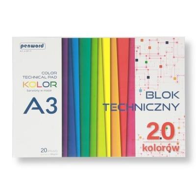 Opakowanie Blok techniczny A3 kolorowy 185g 20 arkuszy
