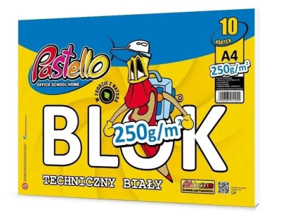 Blok techniczny A4 250g 10 kartek. Wydawca: Alfa Pastello. SmakLiter.pl Opakowanie Blok techniczny A4 250g 10 kartek