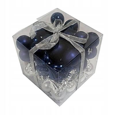 Opakowanie Bombki na choinkę nietłukące 50szt srebrne, granat