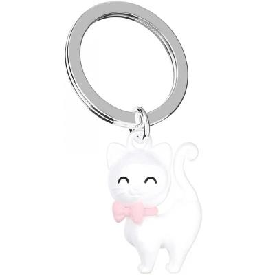 Opakowanie Brelok do kluczy 3D biały kot z kokardą