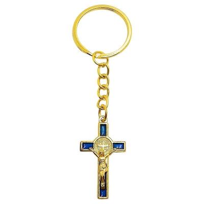 Opakowanie Brelok krzyż benedykta niebieski/złoty
