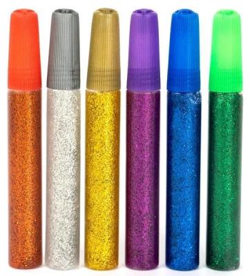 Brokat w kleju Shiny 6 kolorów 10ml. Wydawca: Fandy. SmakLiter.pl Opakowanie Brokat w kleju Shiny 6 kolorów 10ml