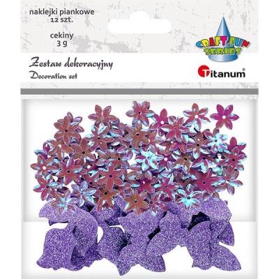 Opakowanie Cekiny kwiaty + naklejki mix wrzosowe 12szt