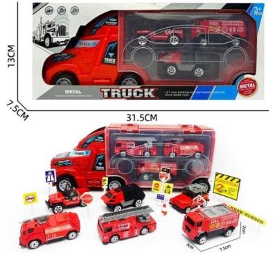 Opakowanie Cieżarówka transportowa straży pożarnej z autami
