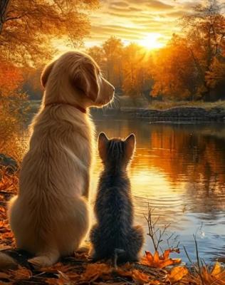 Opakowanie Diamentowa Mozaika Jesień kotek i piesek nad brzegiem NO-2003052