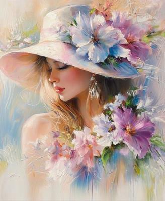 Opakowanie Diamentowa Mozaika Kobieta Blond kapelusz w kwiatach NO-2003092