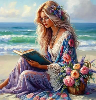 Opakowanie Diamentowa Mozaika Kobieta czytająca na wybrzeżu NO-2001851