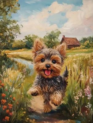 Opakowanie Diamentowa Mozaika Pies York biegnący przez łąkę NO-2003063