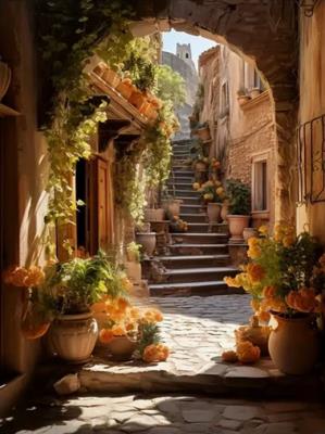 Opakowanie Diamentowa Mozaika Schody w uliczce pełnej kwiatów NO-2001758