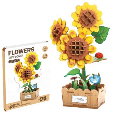 Opakowanie DIY drewniane kwiatki 3D słoneczniki