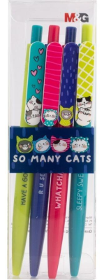 Opakowanie Długopis automat 0.7mm So Many Cats nieb 4szt M&G