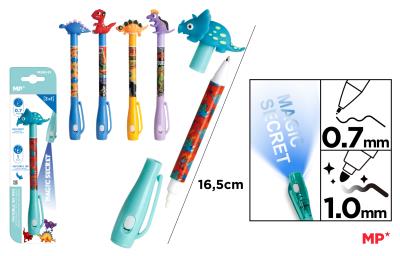 Opakowanie Długopis Szpiegowski UV z podwójną końcówką 0.7/1.0mm Dinozaury 1szt.mix