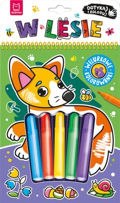 Okładka książki Dotykaj i koloruj! W lesie. Welurkowe kolorowanki