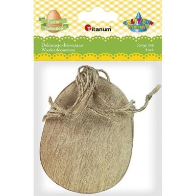Drewniana zawieszka jajko 70x90mm 6szt.. Wydawca: Titanum. SmakLiter.pl Opakowanie Drewniana zawieszka jajko 70x90mm 6szt.