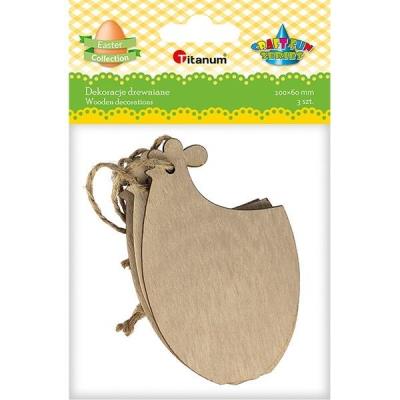 Drewniana zawieszka kura 62x100mm 3szt.. Wydawca: Titanum. SmakLiter.pl Opakowanie Drewniana zawieszka kura 62x100mm 3szt.