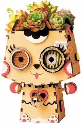 Opakowanie Drewniane Puzzle 3D Doniczka Kotek