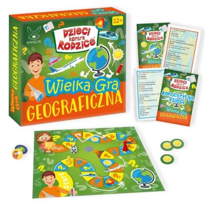 Dzieci kontra Rodzice. Wielka Gra Geograficzna. Wydawca: Kangur. SmakLiter.pl Opakowanie Dzieci kontra Rodzice. Wielka Gra Geograficzna