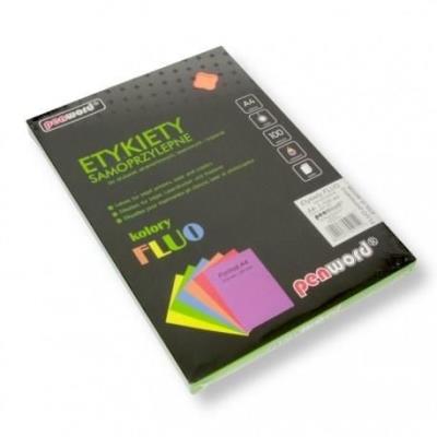 Etykiety samoprzylepne A4 fluo pomarańczowe 100ark. Wydawca: POLSIRHURT. SmakLiter.pl Opakowanie Etykiety samoprzylepne A4 fluo pomarańczowe 100ark
