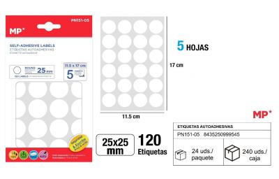 Opakowanie Etykiety samoprzylepne okrągłe 25mm 5ark