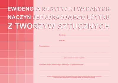 Opakowanie Ewidencja nabytych i wydanych naczyń jednorazowego użytku z tworzyw sztucznych