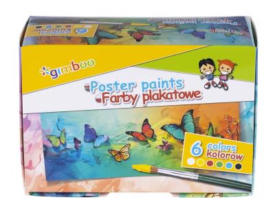 Farby plakatowe Gimboo 6x20ml kolorów. Wydawca: Gimboo. SmakLiter.pl Opakowanie Farby plakatowe Gimboo 6x20ml kolorów