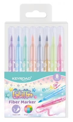 Opakowanie Flamastry KEYROAD Fiber Marker Glitter brokatowe 8 kolorów pastelowych