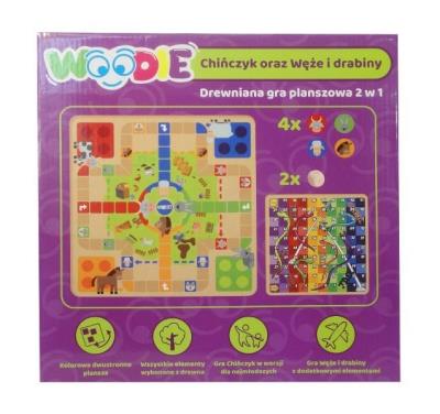 Opakowanie Gra drewniana 2w1 Chińczyk/Węże i drabiny Woodie