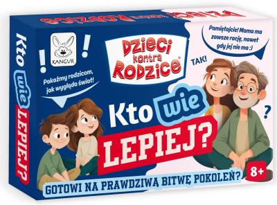 Gra Dzieci kontra Rodzice Kto wie lepiej?. Wydawca: Kangur. SmakLiter.pl Opakowanie Gra Dzieci kontra Rodzice Kto wie lepiej?