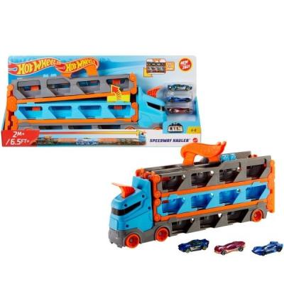 Opakowanie Hot Wheels Wyścigowy transporter 2w1 + 3 auta