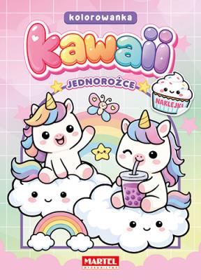 Okładka książki Jednorożce Kawaii.  Kolorowanka z naklejkami