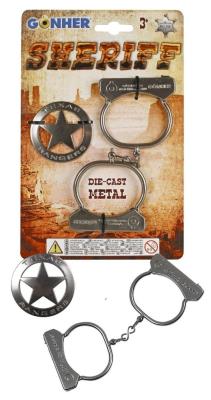 Kajdanki + metalowa odznaka szeryfa. Wydawca: Gonher. SmakLiter.pl Opakowanie Kajdanki + metalowa odznaka szeryfa