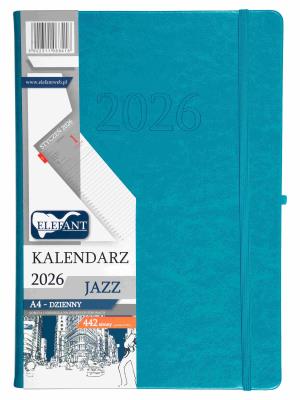 Kalendarz 2026 A4 dzienny Jazz turkusowy. Wydawca: ELEFANT. SmakLiter.pl Opakowanie Kalendarz 2026 A4 dzienny Jazz turkusowy