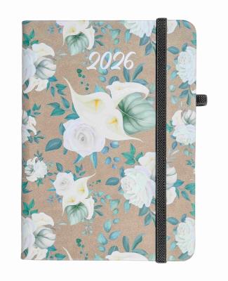 Kalendarz 2026 A6 tyg. Flamenco białe kwiaty. Wydawca: ELEFANT. SmakLiter.pl Opakowanie Kalendarz 2026 A6 tyg. Flamenco białe kwiaty