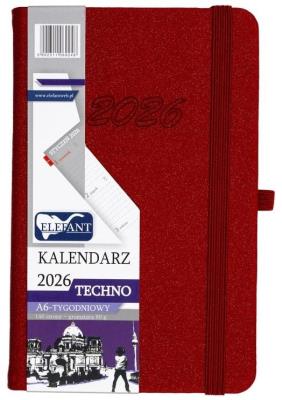 Kalendarz 2026 A6 tygodniowy Techno czerwony. Wydawca: ELEFANT. SmakLiter.pl Opakowanie Kalendarz 2026 A6 tygodniowy Techno czerwony