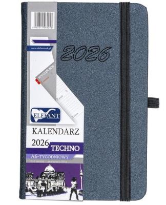 Kalendarz 2026 A6 tygodniowy Techno grafitowy. Wydawca: ELEFANT. SmakLiter.pl Opakowanie Kalendarz 2026 A6 tygodniowy Techno grafitowy