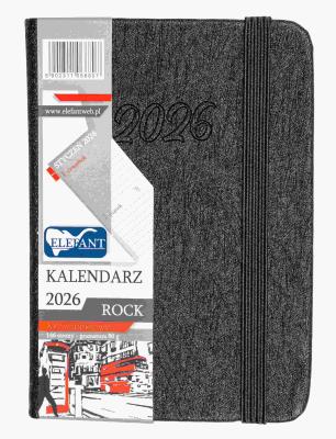 Kalendarz 2026 A7 tyg Rock grafitowy. Wydawca: ELEFANT. SmakLiter.pl Opakowanie Kalendarz 2026 A7 tyg Rock grafitowy