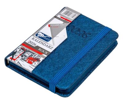 Kalendarz 2026 A7 tyg Rock granatowy. Wydawca: ELEFANT. SmakLiter.pl Opakowanie Kalendarz 2026 A7 tyg Rock granatowy
