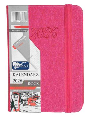 Kalendarz 2026 A7 tyg Rock różowy. Wydawca: ELEFANT. SmakLiter.pl Opakowanie Kalendarz 2026 A7 tyg Rock różowy