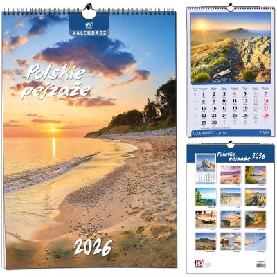 Kalendarz 2026 B3 13 planszowy Polskie Pejzaże. Wydawca: EV-Corp. SmakLiter.pl Opakowanie Kalendarz 2026 B3 13 planszowy Polskie Pejzaże