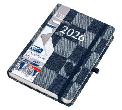 Kalendarz 2026 B6 dzienny Jazz jeans-serca. Wydawca: ELEFANT. SmakLiter.pl Opakowanie Kalendarz 2026 B6 dzienny Jazz jeans-serca