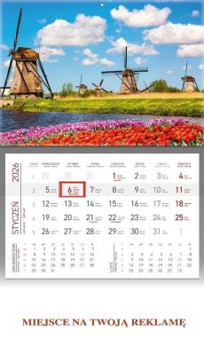 Kalendarz 2026 ścienny jednodzielny Wiatraki. Wydawca: Wokół nas. SmakLiter.pl Opakowanie Kalendarz 2026 ścienny jednodzielny Wiatraki