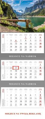 Kalendarz 2026 ścienny trójdzielny Górskie jezioro. Wydawca: Wokół nas. SmakLiter.pl Opakowanie Kalendarz 2026 ścienny trójdzielny Górskie jezioro