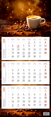 Kalendarz 2026 ścienny trójdzielny Kawa. Wydawca: Wokół nas. SmakLiter.pl Opakowanie Kalendarz 2026 ścienny trójdzielny Kawa