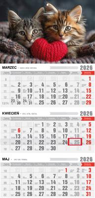Kalendarz 2026 trójdzielny ekonomiczny kotki. Wydawca: Pan Kalendarzyk. SmakLiter.pl Opakowanie Kalendarz 2026 trójdzielny ekonomiczny kotki