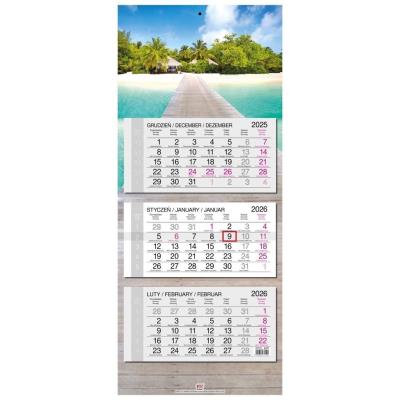 Kalendarz 2026 trójdzielny główka płaska Malediwy. Wydawca: EV-Corp. SmakLiter.pl Opakowanie Kalendarz 2026 trójdzielny główka płaska Malediwy