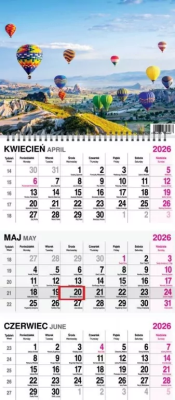 Opakowanie Kalendarz 2026 trójdzielny na spirali Balony