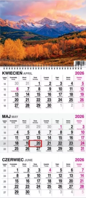 Opakowanie Kalendarz 2026 trójdzielny na spirali Góry