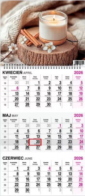 Opakowanie Kalendarz 2026 trójdzielny na spirali Świeczka
