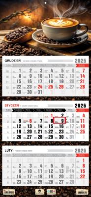 Kalendarz 2026 trójdzielny płaska główka kawa. Wydawca: Pan Kalendarzyk. SmakLiter.pl Opakowanie Kalendarz 2026 trójdzielny płaska główka kawa