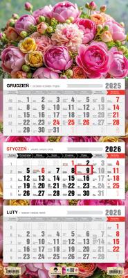 Kalendarz 2026 trójdzielny płaska główka kwiaty. Wydawca: Pan Kalendarzyk. SmakLiter.pl Opakowanie Kalendarz 2026 trójdzielny płaska główka kwiaty